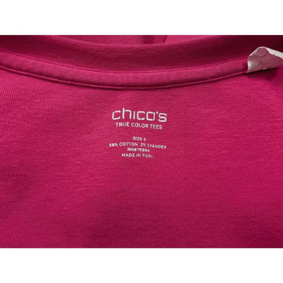 Chico's True Color Tee Dark Pink V-Neck Short Sleeve Top Misses Size 2 L - Picture 4 of 6